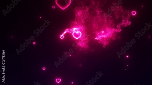 Glowing Pink Hearts and Sparkle Particles Flying Motion Background