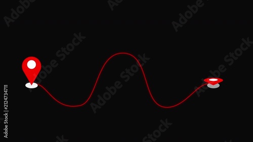 4K Wave Navigation Route with Map Pin on a black background. Glowing Wave GPS navigation route for delivery services, Online shops, UI, Buying process, and Business Marketing.
