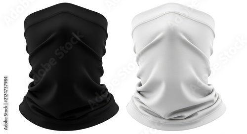 Black and white neck gaiter face masks for outdoor sports isolated on transparent background