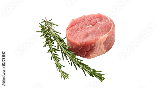 Konstfotografi Raw beef steak with rosemary isolated on transparent background for culinary des