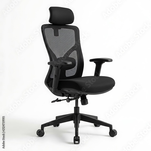 Sleek black ergonomic office chair. Modern mesh task chair for professional workspace.