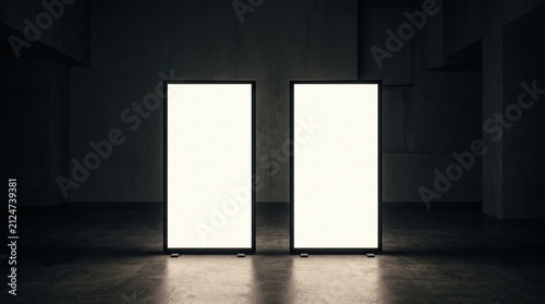 two vertical illuminated lightboxes side by side