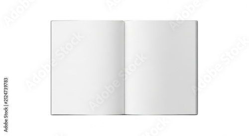 Open blank book with white pages spread flat isolated on transparent background