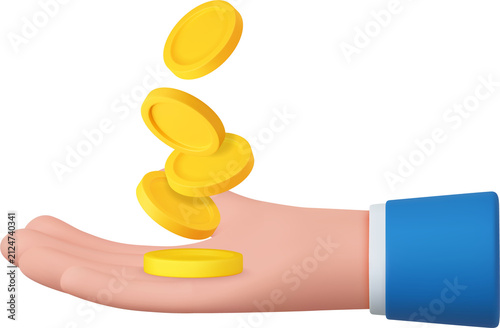 3d hand with coins flying.