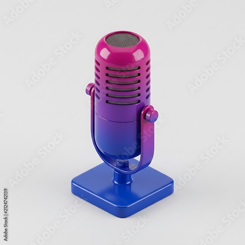 Gradient condenser microphone on white background. Modern studio mic for podcast recording.
