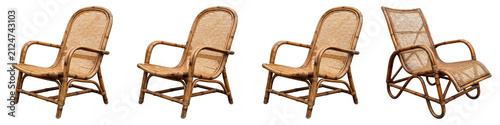the premium set of the four (  rattan and bentwood armchairs and a rocking chair) on withe background PNG photo stock''