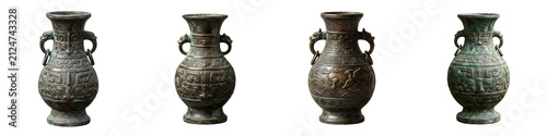 high resolution set of the four ( Chinese bronze hu vase) on withe background PNG photo stock''