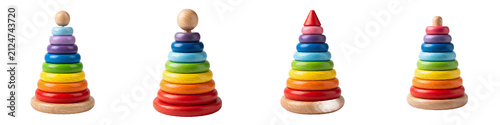 high quality set of the four ( colorful wooden stacking rings toy ) on withe background PNG photo stock''