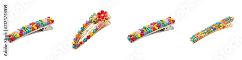 the collection set of the four (   acrylic beaded barretteher pen clips ) on withe background PNG photo stock'' 
