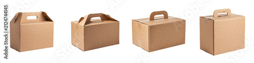 isolated set of the four ( brown cardboard boxes ) on withe background PNG photo stock''