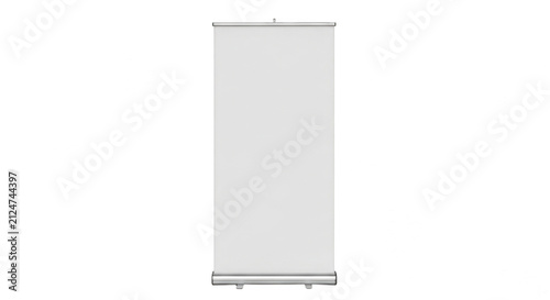 Blank vertical roll up banner stand display isolated on transparent background