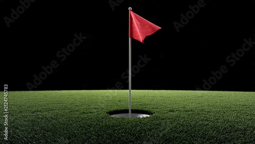 Golf hole on green grass with red flag fluttering tournament professional recreation competition