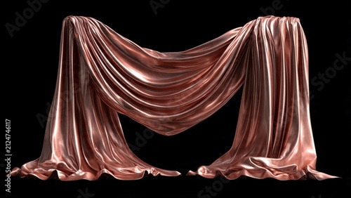 Elegant draped fabric in rose gold metallic silk texture flowing against a dark background with metallic material abstract background glamorous