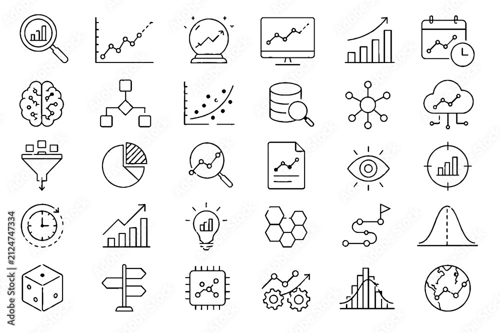 Fototapeta premium Analytics and Data Science Line Icons Featuring Statistics, Insights and Business Intelligence