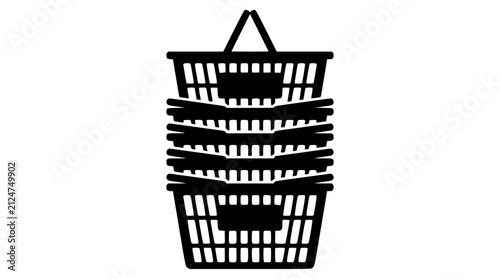 Stack of Plastic Shopping Baskets Silhouette Icon for Retail