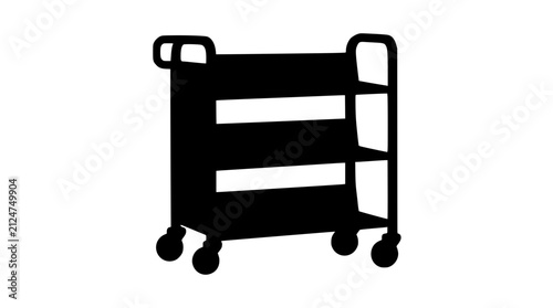 Three tier rolling utility cart silhouette icon isolated on white background