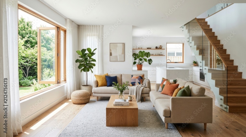 Fototapeta premium Modern living room minimalist design has Interior with and Natural Light