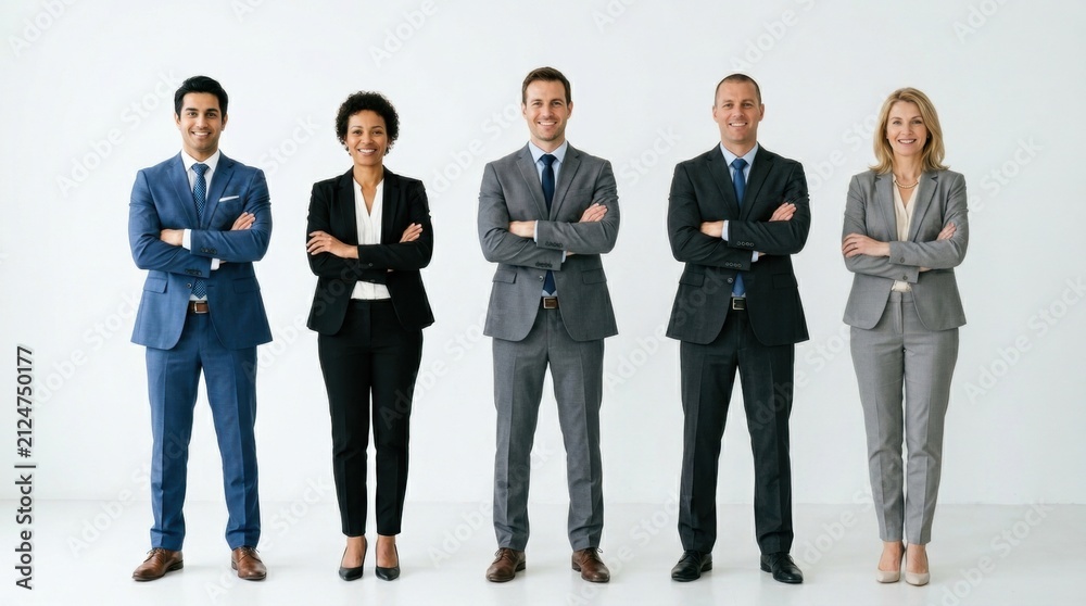 Fototapeta premium Group five business people standing line Professional team of executives in a line