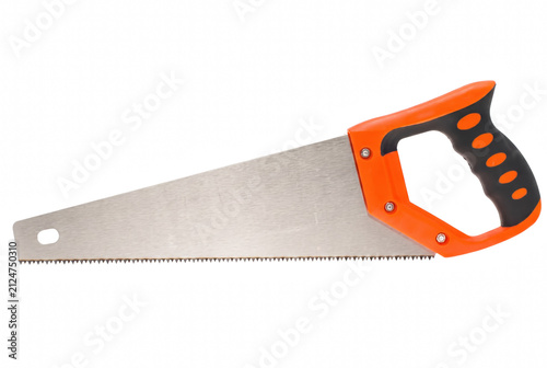 Cuadro en lienzo Professional hand saw for woodworking with orange handle