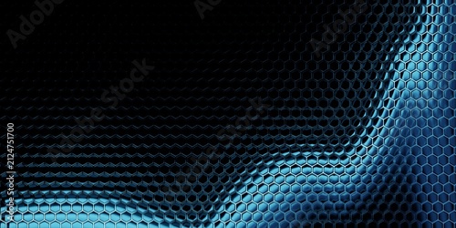 Фотография Abstract transparent blue glass hexagon background with glowing wave and futuris