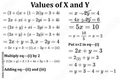 Complex Numbers Equation Solving Steps with Values of X and Y Mathematics Worksheet
