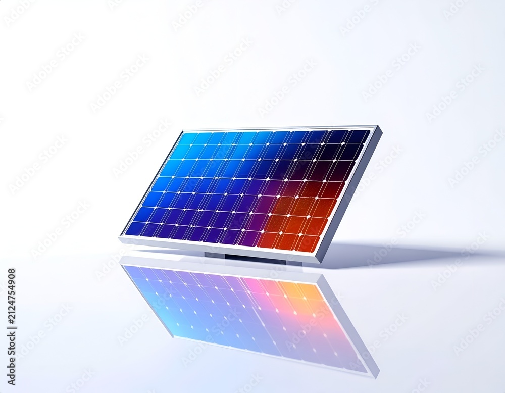 Obraz premium Reflective colorful solar panel on white surface.