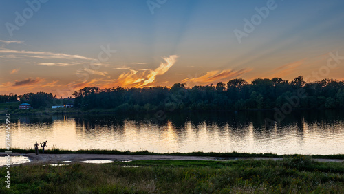 Summer landscape with river at twilight.