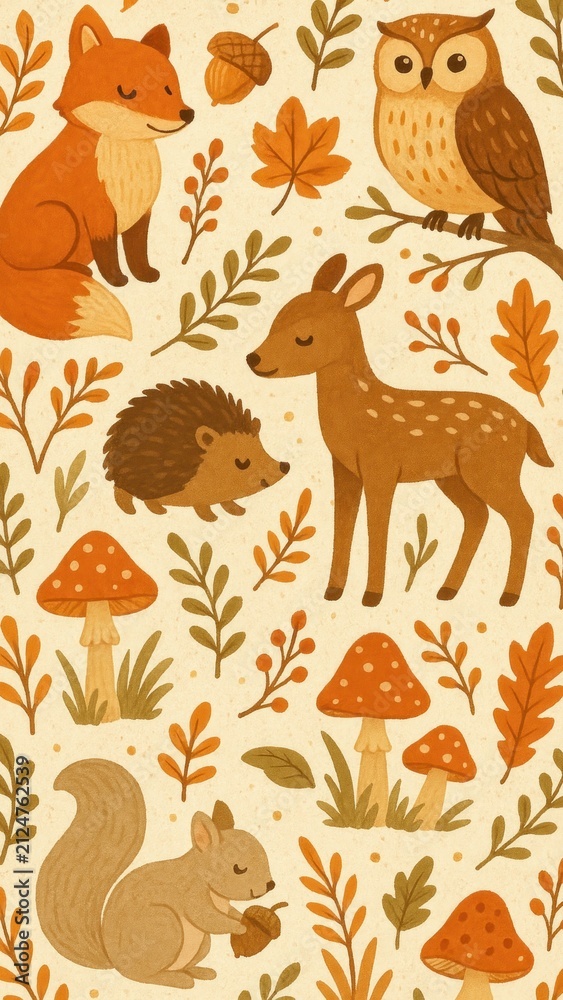 Fototapeta premium Woodland creatures autumn mobile wallpaper