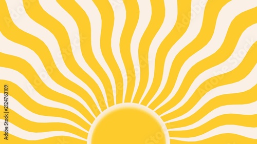 Yellow sunburst with wavy rays on white background