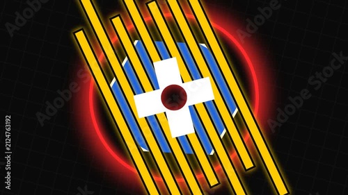 Abstract digital graphic with diagonal yellow lines and red glow