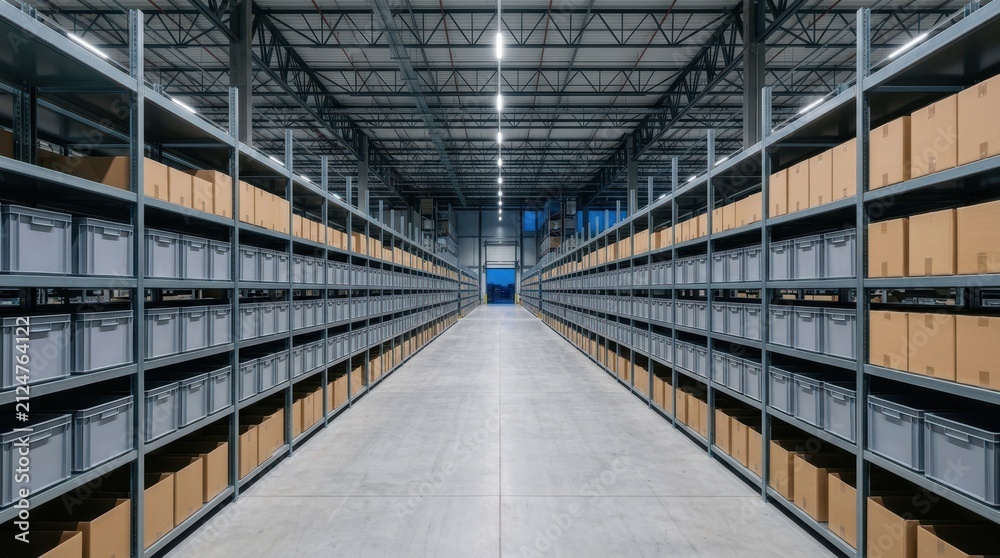 Obraz premium Automated Distribution Hub Aisle at Dawn