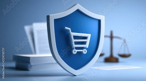 Blue shield protects shopping cart symbol