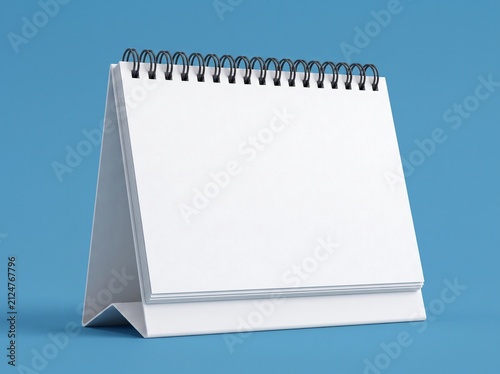 Blank White Spiral Desk Calendar Mockup Isolated on Blue Background for Planning and Scheduling