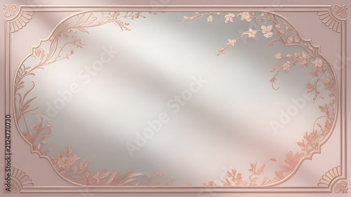 Elegant rose gold ornate frame features delicate floral engravings and smooth metallic gradients perfect for sophisticated wedding invitations and romantic cards