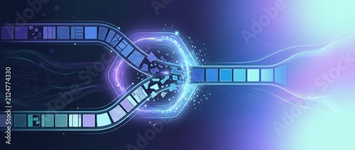 Duplicate Record Consolidation Into Governed Master Data Stream, Abstract Corporate Technology Banner With Copy Space