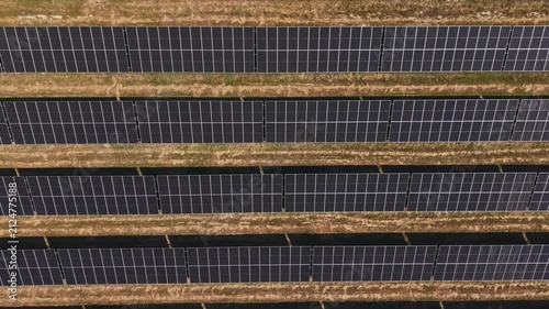 Top-Down Aerial View of Solar Panel Rows