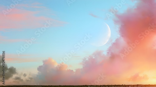 Dreamy Pastel Sky with Moon and Clouds