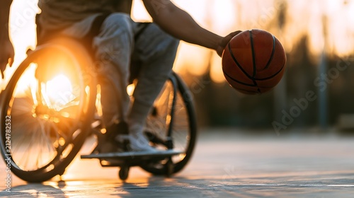 Wheelchair basketball player in golden hour action