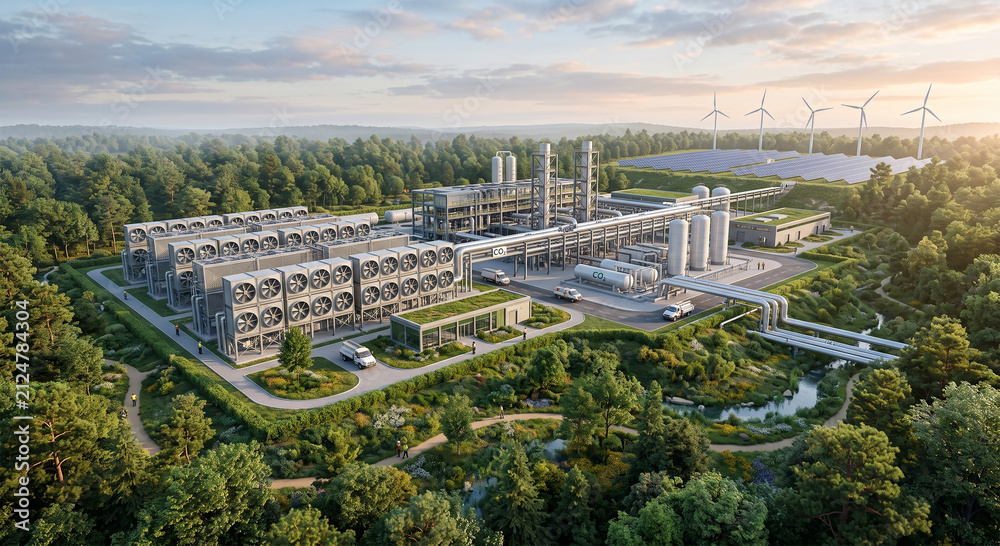 Fototapeta premium Forest Direct Air Capture Plant With Solar and Wind