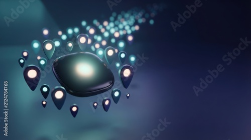 Floating Smart Device with Luminous Panel in Abstract Studio