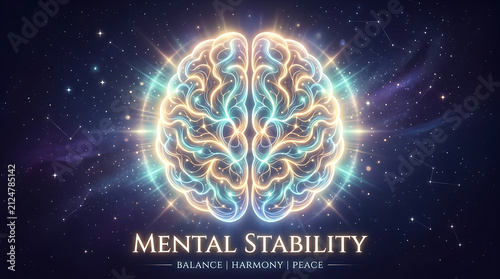 Glowing brain illustration symbolizing mental stability balance harmony and inner peace