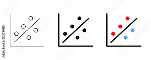 Fotografía Scatter plot icon set featuring linear regression trend lines with circular data points in outline solid and colorful styles