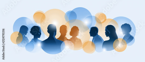 Silhouettes of People Connected by Bubbles: A visual representation of interconnectedness and community, featuring diverse silhouettes of people surrounded by abstract.