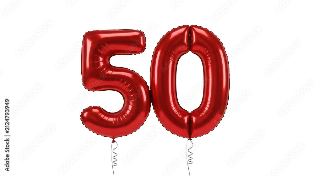 Fototapeta premium Red foil balloon number fifty for birthday celebration with birthday