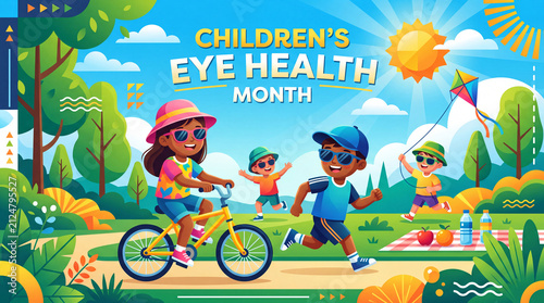 CHILDREN'S EYE HEALTH AND SAFETY MONTH outdoor vision care vector