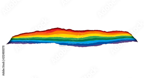 A vibrant rainbow spectrum of colorful stripes with a torn paper effect on a clean white background, PNG