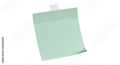 A soft mint green sticky note with a white polka dot tape clip on a clean white background, detailed in PNG