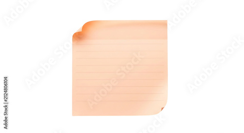 A folded beige note paper with horizontal lines and a soft glow, isolated on a pure white background, in PNG format