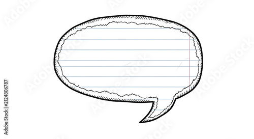 PNG - A torn-edge speech bubble on lined notebook paper with a clean white background and subtle shadow for high commercial impact