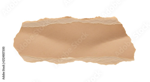 Torn beige paper with realistic texture and natural ragged edges against pure white background, high-resolution PNG